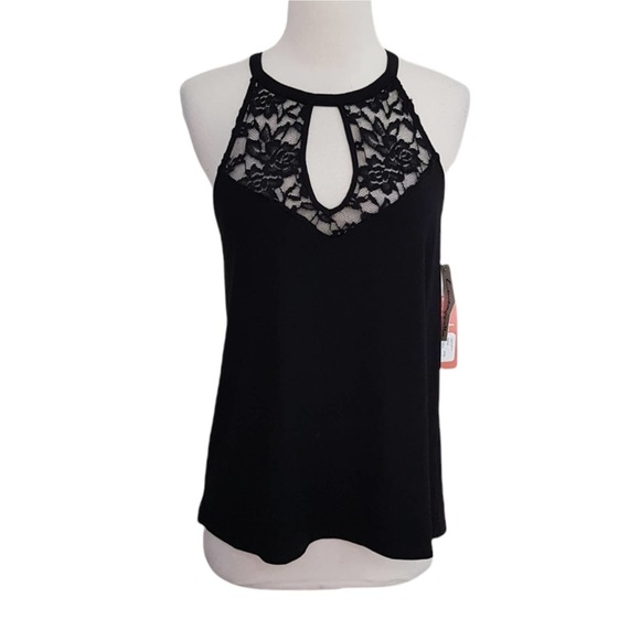 Loveappella Tops - NWT Wantable Loveappella Black Lace Keyhole Halter Top Stretchy Black Halter Top